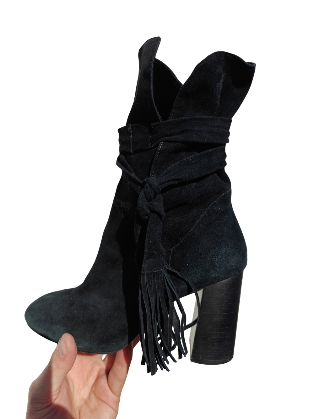 Dolce Vita Black Suede Fringe Wrap Ankle Boots